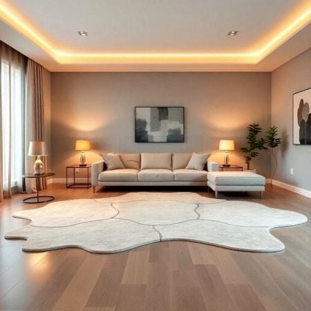 Handcrafted Neutral Patch Abstract Modern Living Rug